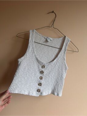 Forever 21 Cream Ribbed Button-Down Crop Tank